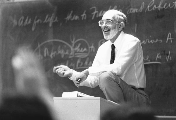 "Black and white photo of Herbert Morris teaching/lecturing"