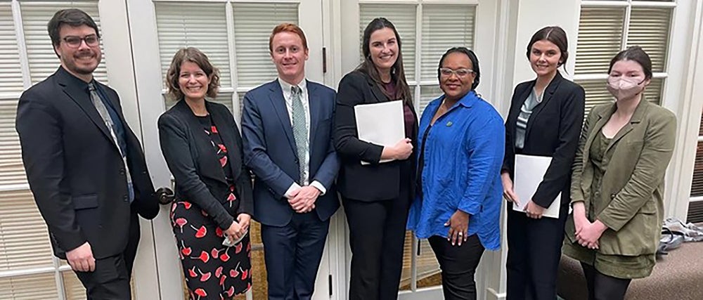 From left: Legislative Director Mark Rossow, UCLA Emmett Institute Deputy Director Julia Stein, Owen McAleer, Gabi Rosenfeld, Assemblymember Lori Wilson, Adrianne Davies, and Emmett/Frankel Fellow Beth Kent in Sacramento.