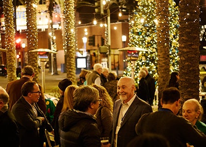 An outdoor scene from the Dean's Circle Holiday Party