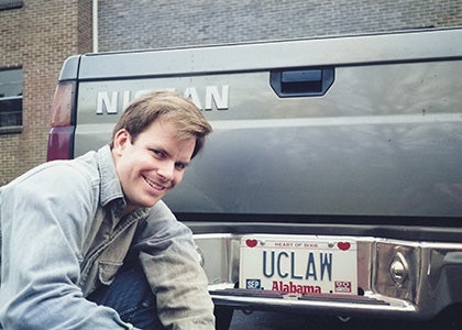 Greg Smith ’89 proudly displays his personalized&nbsp;Alabama license plate