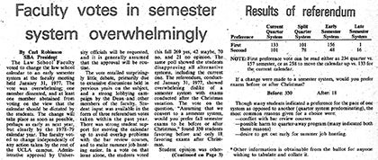 Daily Bruin headline stating that faculty votes in semester system overwhelmingly