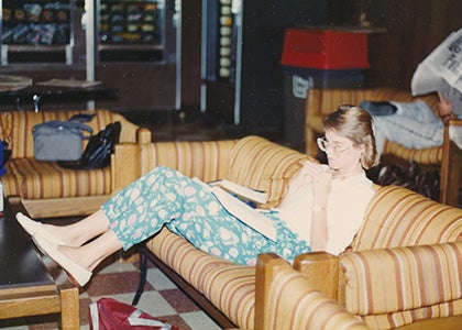 A student in the Greenberg Student Commons