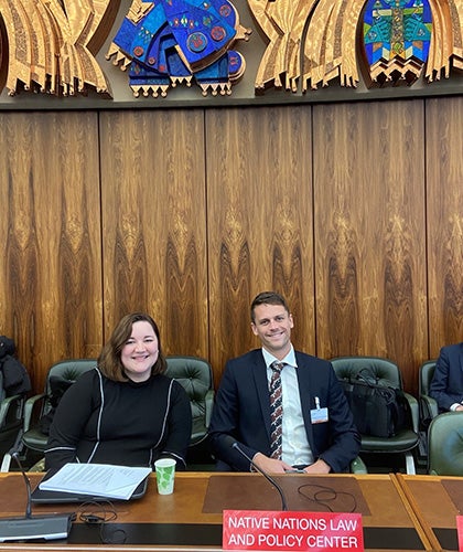 Two UCLA Law students representing the Native Nations Law and Policy Center