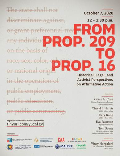 Poster from From Prop 209 to Prop 16: Historical, Legal and Activist Perspectives on Affirmative Action