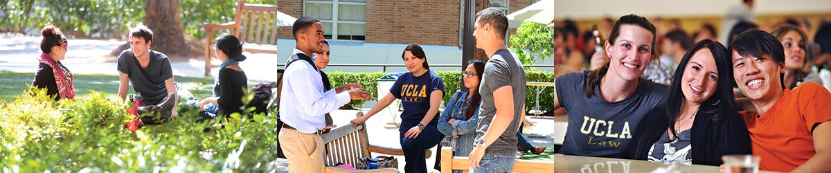 A collage of three photos of students at UCLA Law