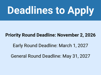 Graphic displaying the Master of Legal Studies Program Application deadlines. 
