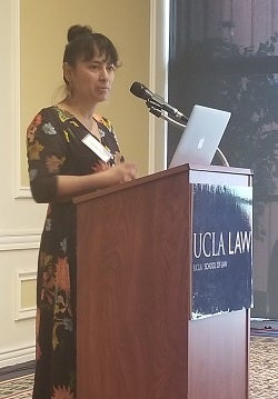 Alumna Claudia Peña ’08, co-founder and co-director of Repair, speaks at the Student Leadership Breakfast.