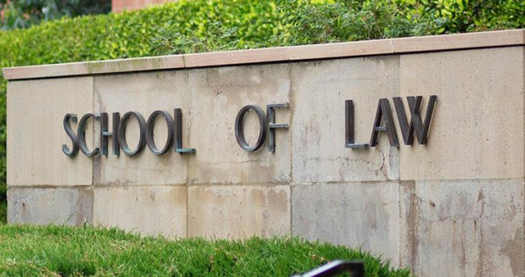 UCLA School of Law building front entrance sign