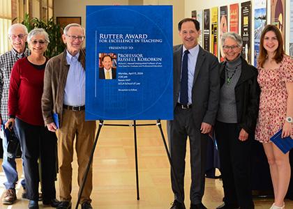 Left to right: Korobkin's uncle Richard Greyson and aunt Ellen Goren; his father, Al, a member of the UCLA Law Class of 1965; Korobkin; his mother, Marsha; and his daughter, Jessica.