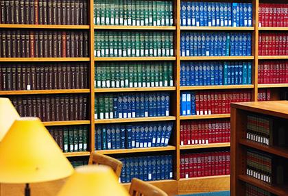 Books on shelves in the UCLA Law Library